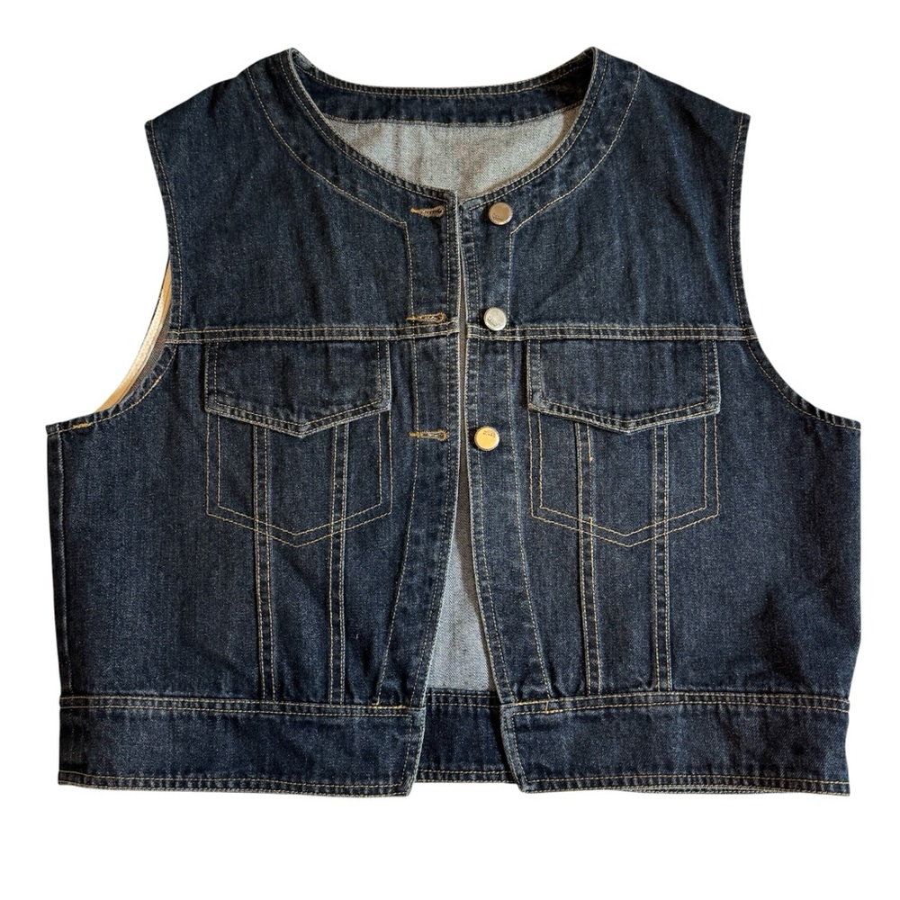 Unbranded‎ Women’s Dark Wash Denim Jean Vest with Scoop Neck Western Festival